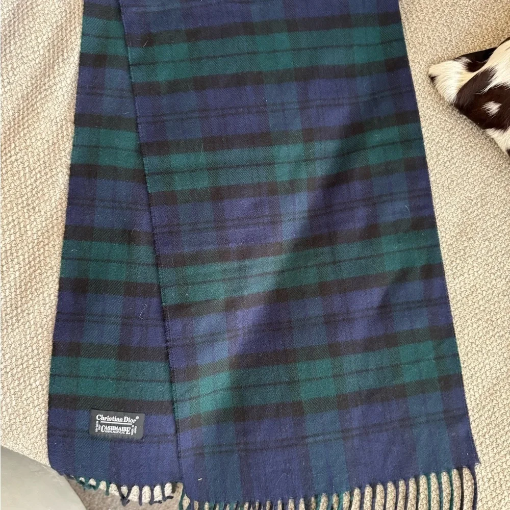 Dior Men's Plaid Cashmaire Scarf in Navy and Forest Green